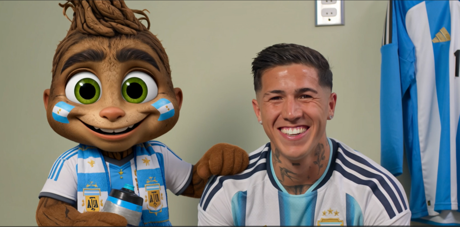 Sacha y Enzo Fernández en el vestuario de fútbol.